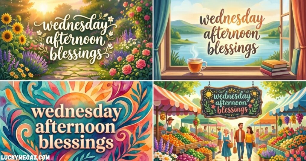 Wednesday Afternoon Blessings image with uplifting quotes and beautiful afternoon scenery