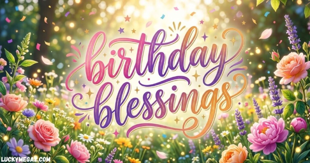 Birthday Blessings image showing a happy and blessed birthday celebration