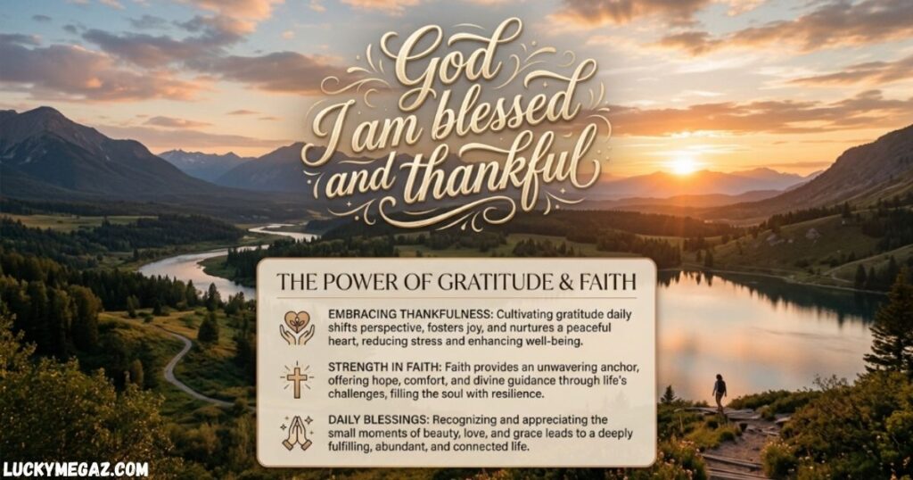 I am Blessed and Thankful Quotes with peaceful sunrise landscape