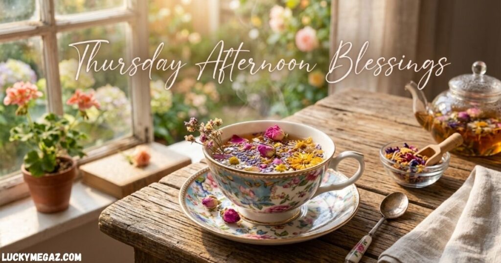 Lovely Thursday Afternoon Blessings image with beautiful flowers and peaceful afternoon scenery